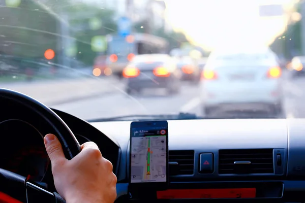 Navigáció Belül Autó Gadget Technology Utazás Utazás Telefon Navigator Transport — Stock Fotó