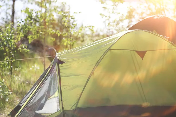 Tourist Tent Binnen Zomer Bos Zomer Vakantie Het Bos Tent — Stockfoto