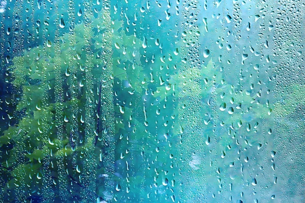 Summer Rain Wet Glass Abstract Background Landscape Rainy Day Window — Stock Photo, Image