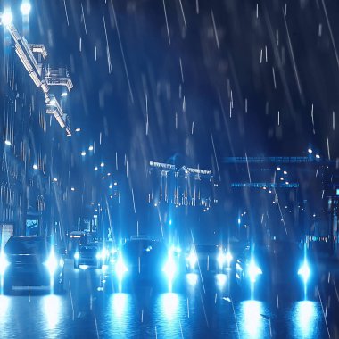 gece yağmur araba ışıkları / şehirde sonbahar yolu, karayolu üzerinde trafik Ekim, karanlık akşam trafik sıkışıklığı