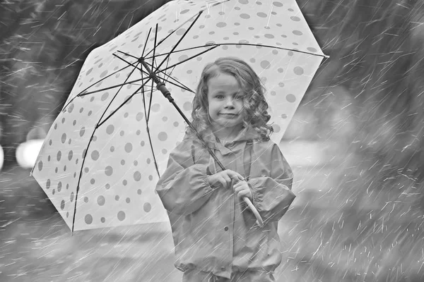 Kleines Mädchen Mit Regenschirm Kleines Kind Verregneter Herbstspaziergang Nasses Kind — Stockfoto