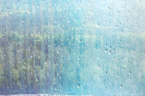 Summer Rain Wet Glass Abstract Background Landscape Rainy Day Window — Stock Photo, Image