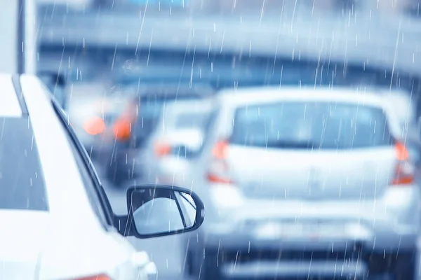 Dopravní Zácpa Nečinné Dešťové Deště Městě Dálnici Automobily Zdůrazňují Podzim — Stock fotografie
