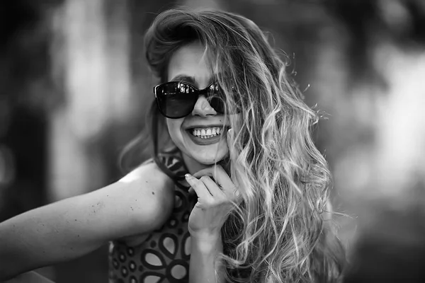 Black White Portrait Sexy Happy Girl Beautiful Young Adult Woman — Stock Photo, Image