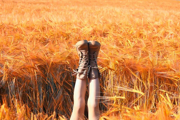 Heureux Jeune Adulte Modèle Dans Champ Blé Jaune Été Bonheur — Photo