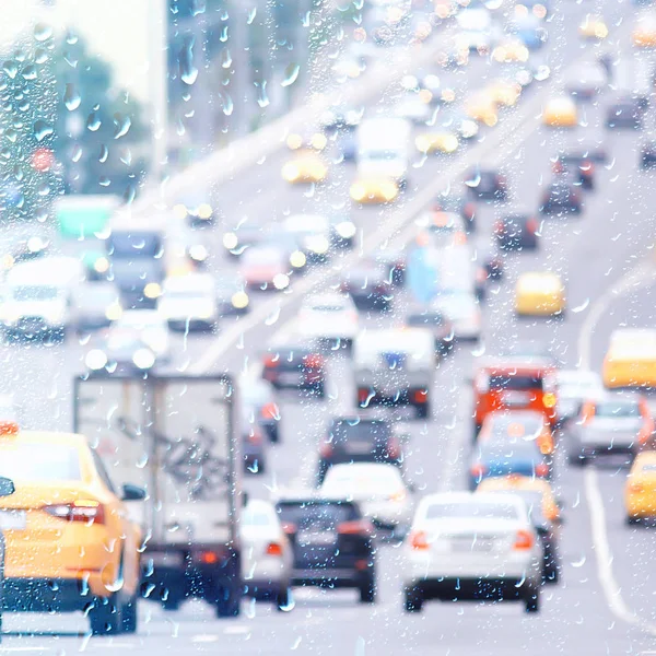 Rain Road Traffic Jam Abstract Background Raindrops City Highway Cars — Stock Photo, Image