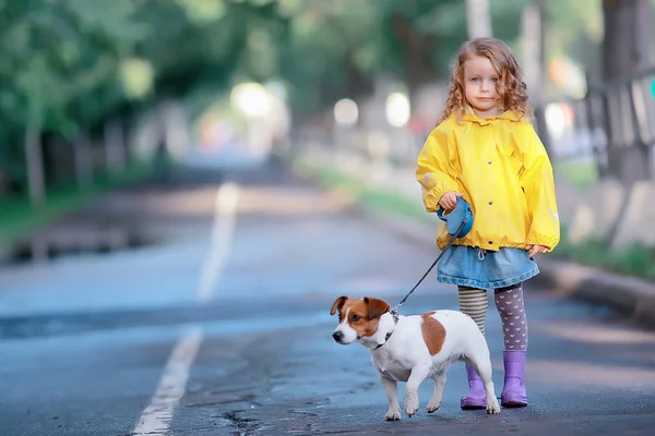 Mała Dziewczynka Psem Jack Russell Terrier Dzieci Dzieciństwo Przyjaźń Zwierzę — Zdjęcie stockowe