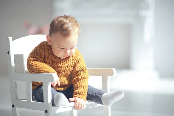 Kid Warm Sweater Child Boy Portrait Seasonal Clothes Warm Knitted — Stock Photo, Image