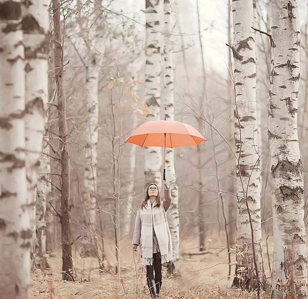 Jovem Mulher Guarda Chuva Outono Outono Look Moderno Modelo Com — Fotografia de Stock