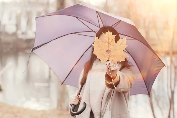 Sonbahar Yaprak Hediye Akçaağaç Sarı Yaprak Kalp Kavram Sonbahar Bakmak — Stok fotoğraf