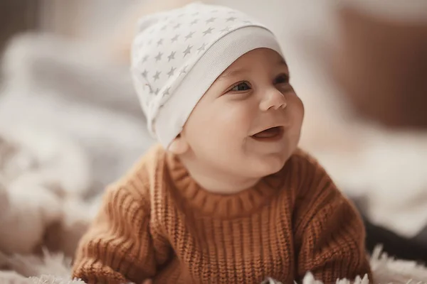 Bebê Saudável Alegre Sorrindo Retrato Uma Criança Pequena Menino Pequeno — Fotografia de Stock