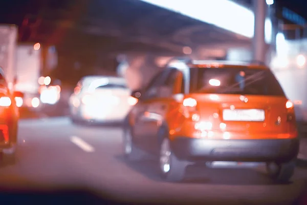 Ciudad Abstracta Borrosa Coche Bokeh Luces Fondo Ciudad Nocturna Atascos —  Fotos de Stock