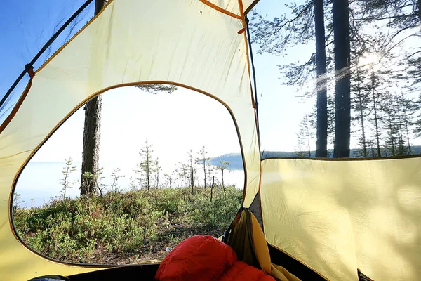 Touristenzelt Sommerwald Sommerurlaub Wald Zelt Inneren Zelten — Stockfoto