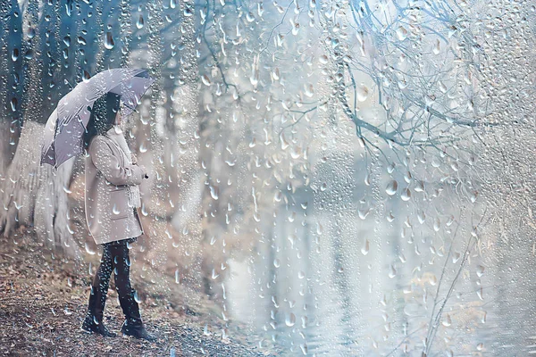Осінні Зливи Модель Дощ Погода Дівчина Осінній Погляд Бризки Зливи — стокове фото