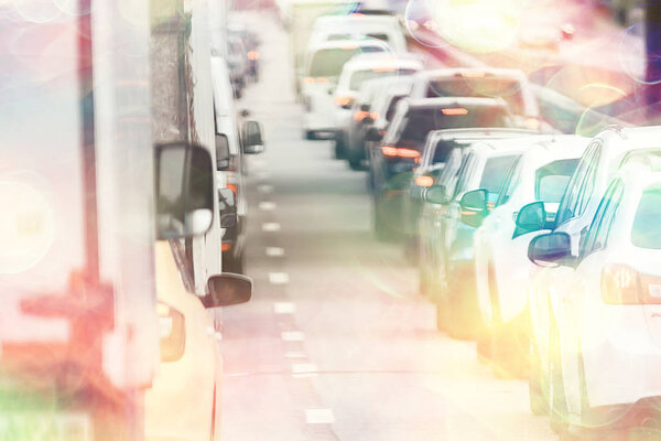 blurred abstract city / bokeh car lights background in night city, traffic jams, highway, night life