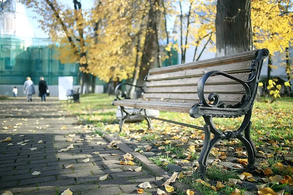 Bank Herbst Parklandschaft Saisonale Landschaftspause Herbst Einsamer Park — Stockfoto