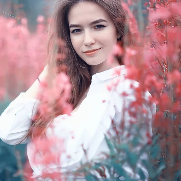 Natuur Herfst Veld Fashion Model Meisje Landschap Zomer Veld Mooie — Stockfoto