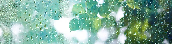 Літній Дощ Мокрий Скло Абстрактний Фоновий Пейзаж Дощовий День Вікном — стокове фото