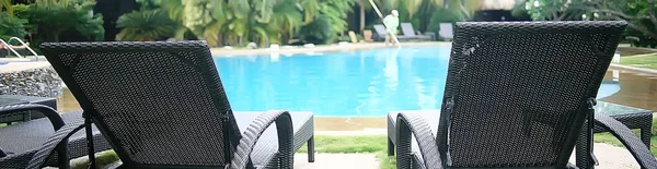 Otel Şezlong Havuzu Tropikal Otelde Dinlenme Rahat Dinlenme Rekreasyon — Stok fotoğraf