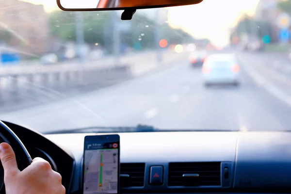 Navigáció Belül Autó Gadget Technology Utazás Utazás Telefon Navigator Transport — Stock Fotó