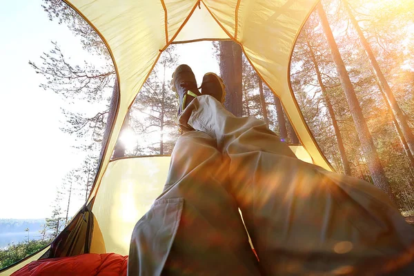 Touristenzelt Sommerwald Sommerurlaub Wald Zelt Inneren Zelten — Stockfoto