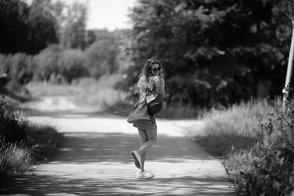 Black White Portrait Sexy Happy Girl Beautiful Young Adult Woman — Stock Photo, Image