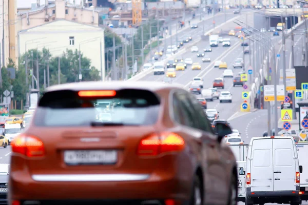 Chaude Journée Été Sur Paysage Routier Dans Les Embouteillages Vue — Photo