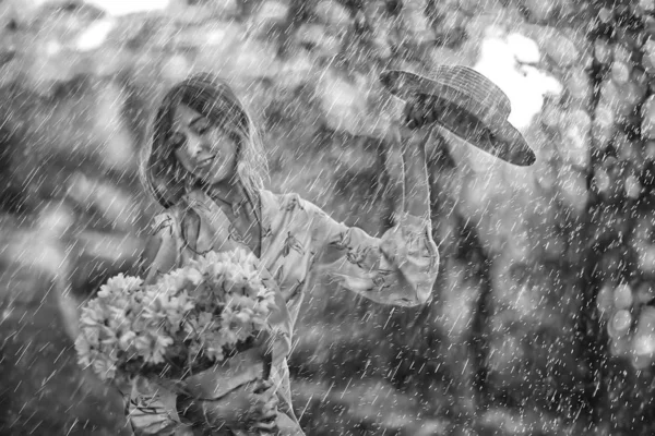 summer rain romance girl happiness / weather rain, summer mood, happy cheerful woman model