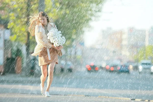 summer rain romance girl happiness / weather rain, summer mood, happy cheerful woman model
