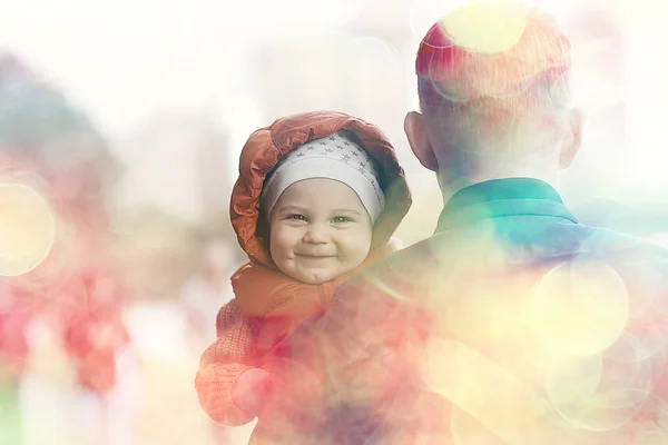 Baby Dad His Shoulders Family Care Fatherhood Dad Son Family — Stock Photo, Image