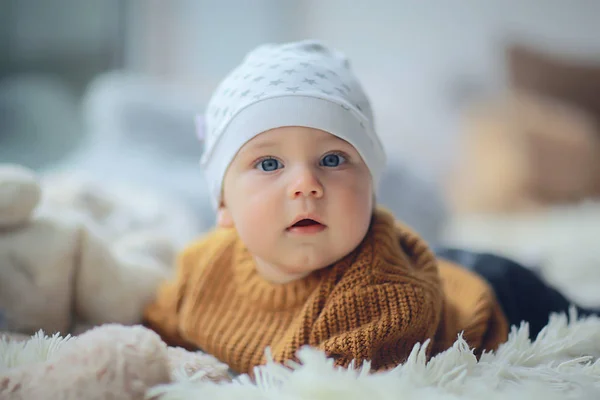 Glad Frisk Bebis Leende Porträtt Ett Litet Barn Pojke Lille — Stockfoto