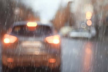 karayolu üzerinde şehirde yağmur yolu trafik sıkışıklığı / soyut arka plan yağmur damlaları, araba stres sonbahar