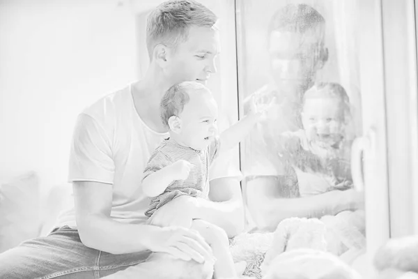 Baby Dad His Shoulders Family Care Fatherhood Dad Son Family — Stock Photo, Image