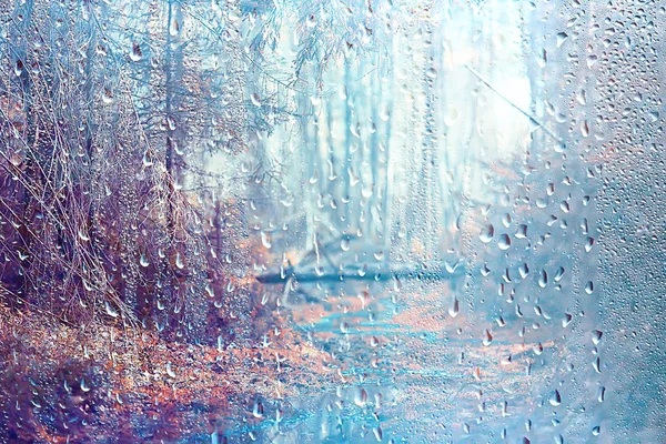 秋のガラス雨風景 抽象的な秋の景色 ガラス — ストック写真