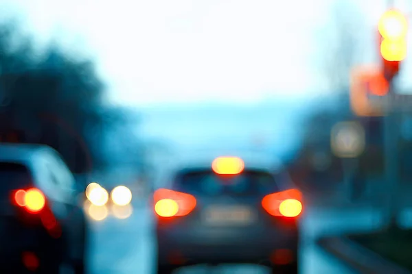 Ciudad Abstracta Borrosa Coche Bokeh Luces Fondo Ciudad Nocturna Atascos —  Fotos de Stock