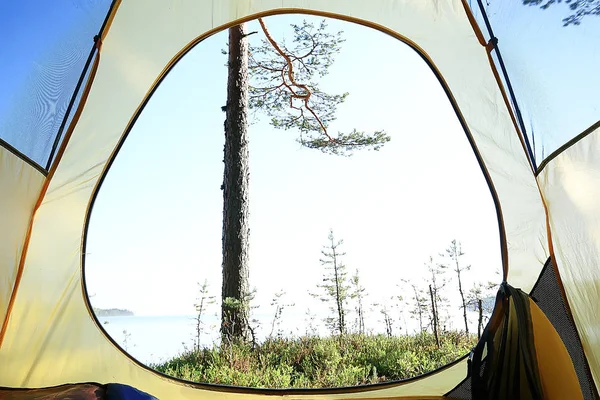 Tourist Tent Binnen Zomer Bos Zomer Vakantie Het Bos Tent — Stockfoto