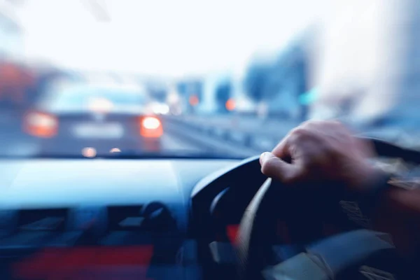 Carros Cidade Estrada Zoom Movimento Abstrato Desfocado Fundo Conceito Transporte — Fotografia de Stock