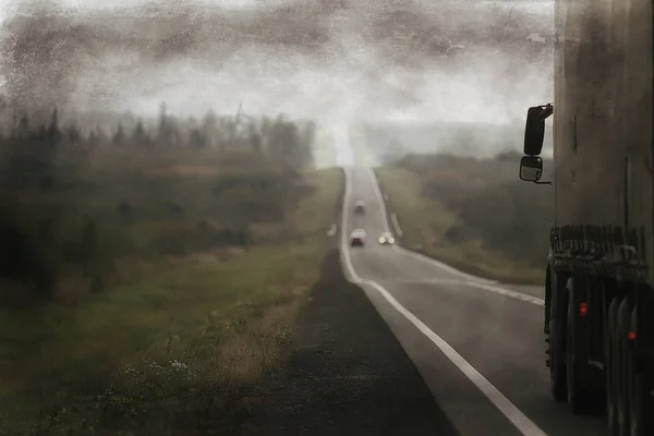 Ponury Droga Jesienna Sezonowa Widok Autostrady Jesienny Krajobraz Drogi Koncepcja — Zdjęcie stockowe