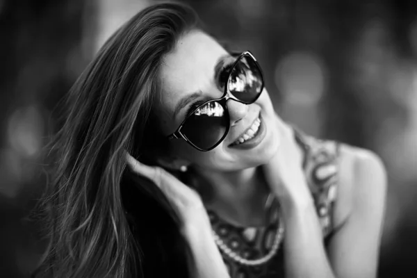 Black White Portrait Sexy Happy Girl Beautiful Young Adult Woman — Stock Photo, Image