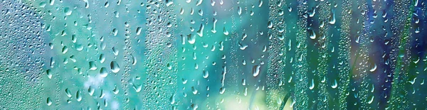 Sommarregn Våt Glas Abstrakt Bakgrund Landskap Regnig Dag Utanför Fönstret — Stockfoto
