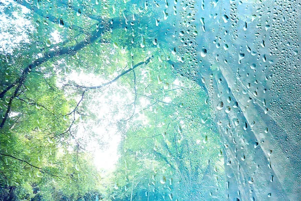 Chuva Verão Vidro Molhado Paisagem Fundo Abstrata Dia Chuvoso Fora — Fotografia de Stock