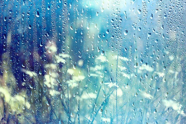 Летний Дождь Влажный Стекло Абстрактный Фон Пейзаж Дождливый День Окном — стоковое фото