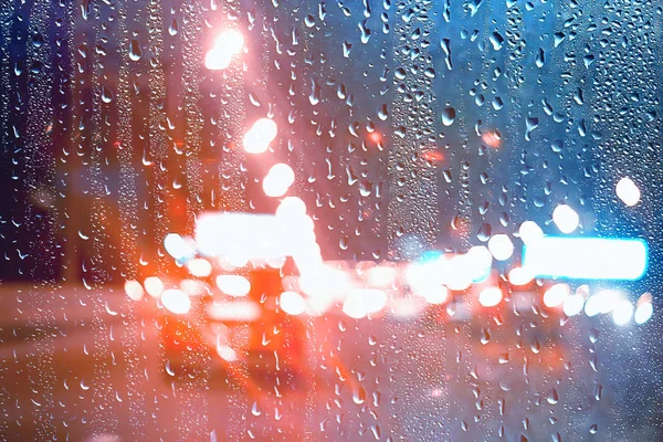 Tropfen Auf Glas Auto Straße Regen Herbst Nacht Abstrakte Herbst — Stockfoto