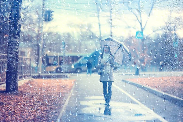 Jesień Kropla Deszczu Model Deszcz Dziewczyna Jesienny Wygląd Plamy Krople — Zdjęcie stockowe