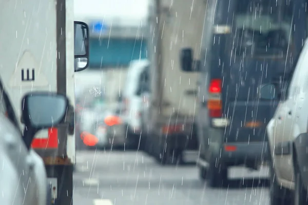 Eső Közúti Forgalmi Dugó Absztrakt Háttér Esőcseppek Városban Autópályán Autók — Stock Fotó