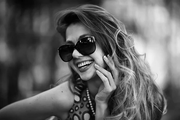 Black White Portrait Sexy Happy Girl Beautiful Young Adult Woman — Stock Photo, Image