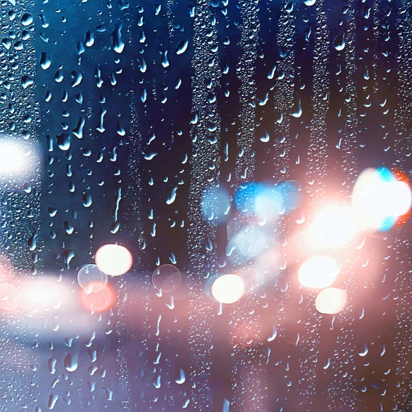 Gocce Vetro Auto Strada Pioggia Autunno Notte Astratto Autunno Sfondo — Foto Stock