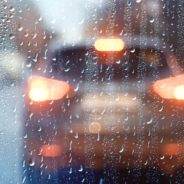 Kapky Sklářských Silničních Dešťů Podzimní Noc Abstraktní Podzimní Zázemí Městě — Stock fotografie