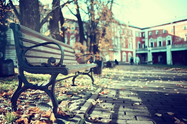 Banco Outono Parque Paisagem Paisagem Sazonal Descanso Outono Parque Solitário — Fotografia de Stock