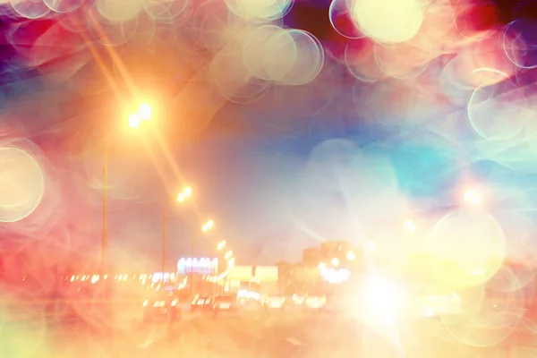 模糊抽象城市 散景车灯背景在夜市 交通堵塞 高速公路 夜生活 — 图库照片